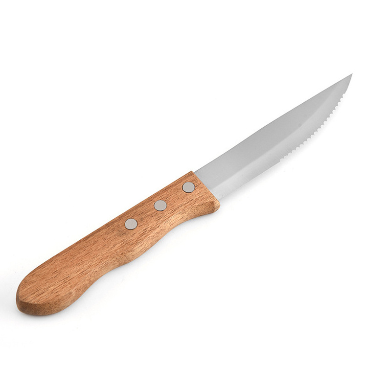 Yangjiang Knife Professional half serrated Pointed Steak Knife Stainless Steel with wood handle