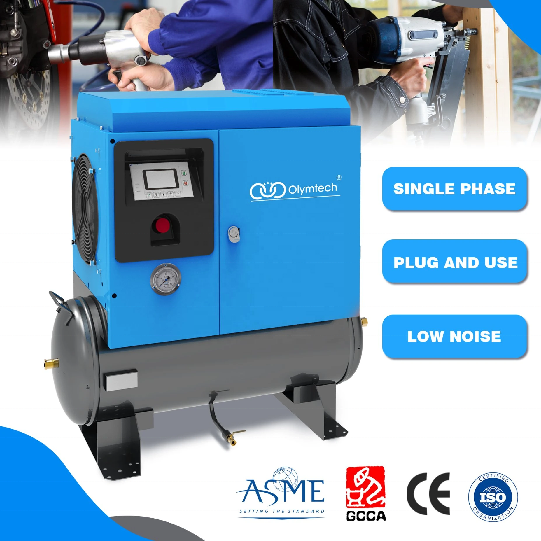 Olymtech single phase rotary screw air compressor 3.7kw 5hp screw air compressor 2-in-1 screw air compressor