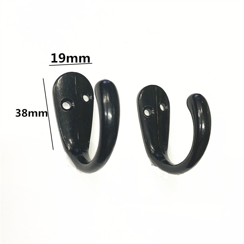 Black thick metal double prong wall hanging hook for cabinet coat hook