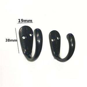 Black thick metal double prong wall hanging hook for cabinet coat hook