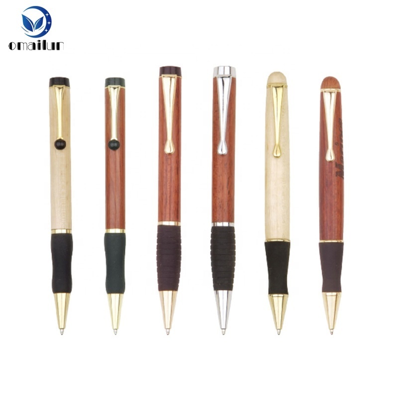 Custom corporate promotional senior gift items luxury wood ball pen with turning pen kits