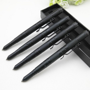 Custom logo metal black glass breaker self-defense multifunction tactical strike pen with light