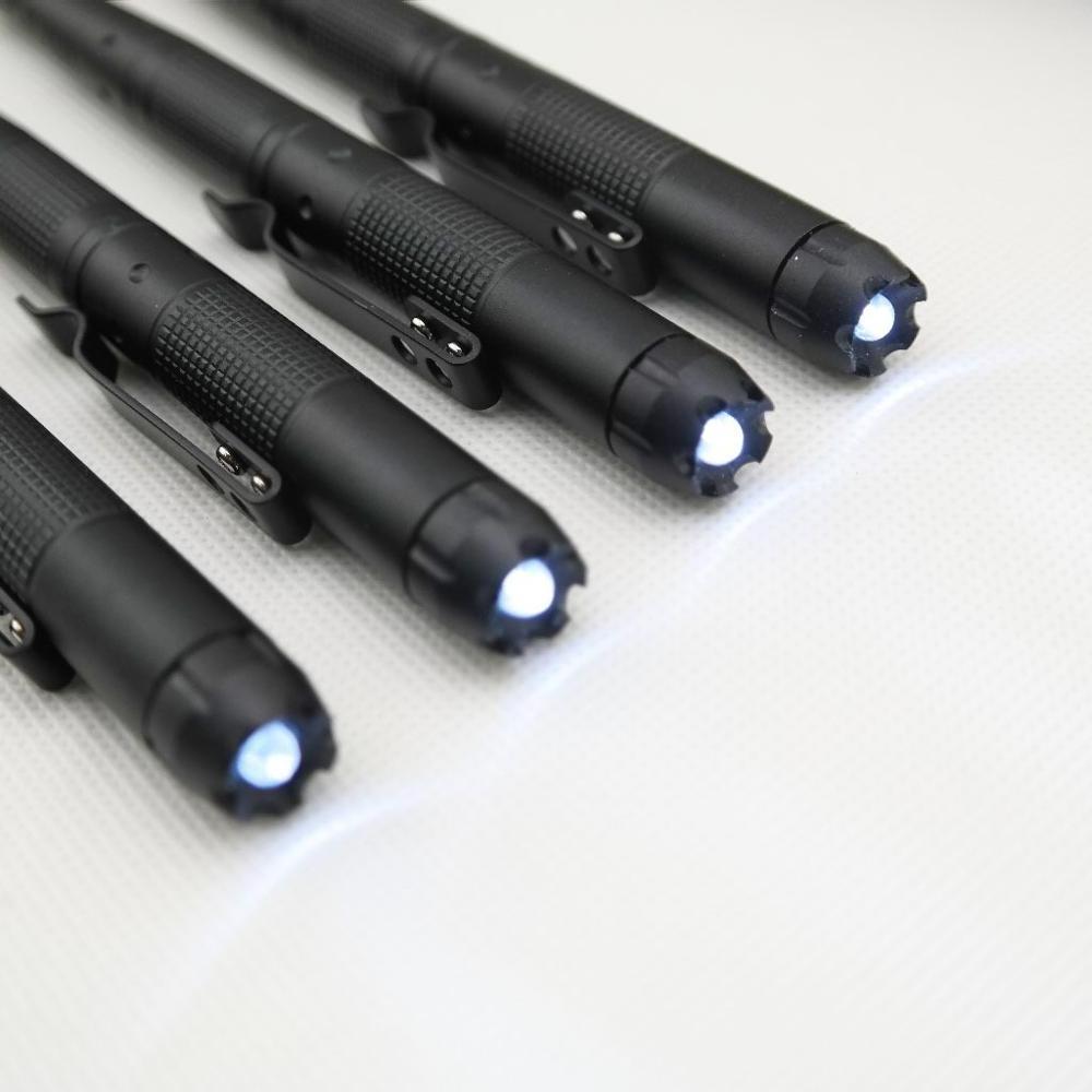 Custom logo metal black glass breaker self-defense multifunction tactical strike pen with light