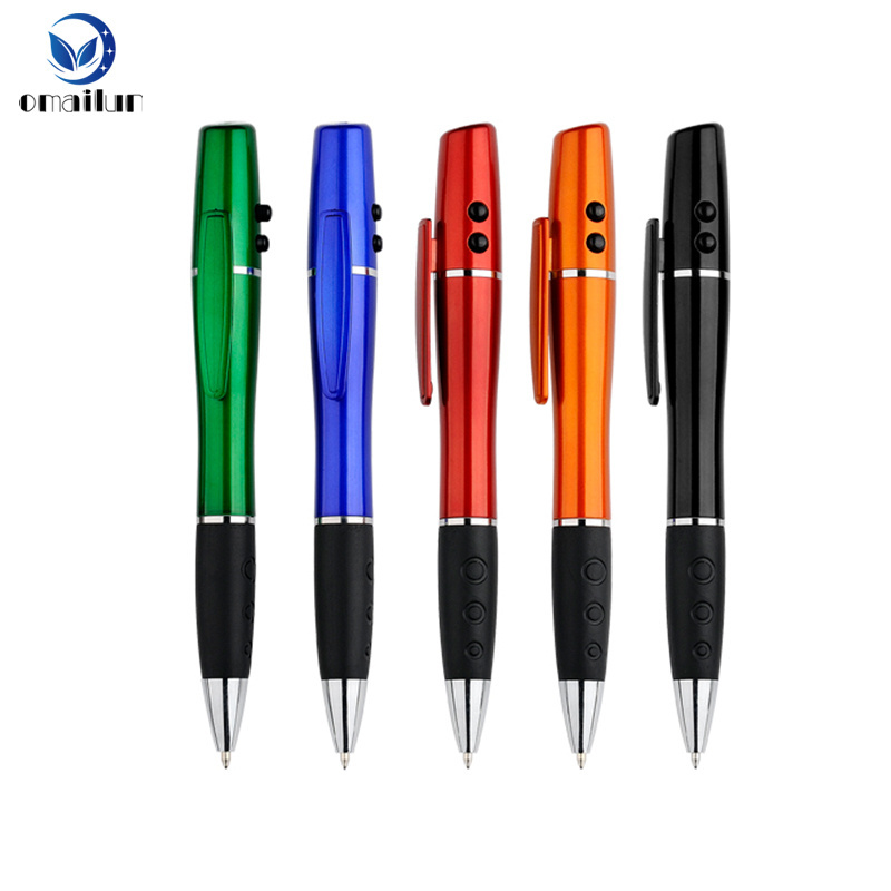 Custom logo promotional plastic multi function led light laser pointer ball pen with stylus