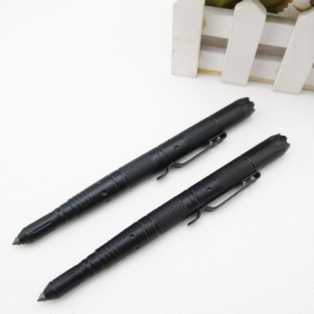 Custom logo metal black glass breaker self-defense multifunction tactical strike pen with light