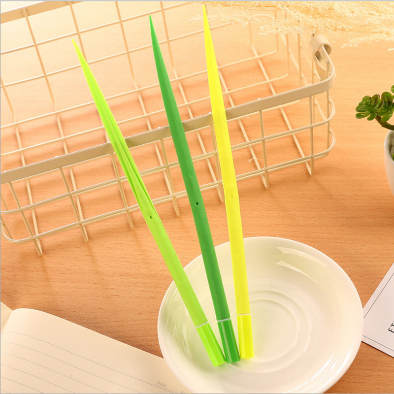 Office funny creative design plastic grass weed shaped ballpoint pen with stand