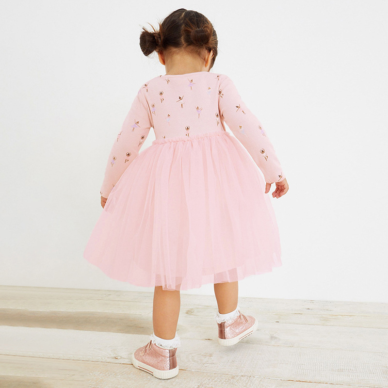 2023 Autumn New Arrival  Boutique Kids Clothing long sleeve printed Kids Dress Girls tulle Dress for 2T-7