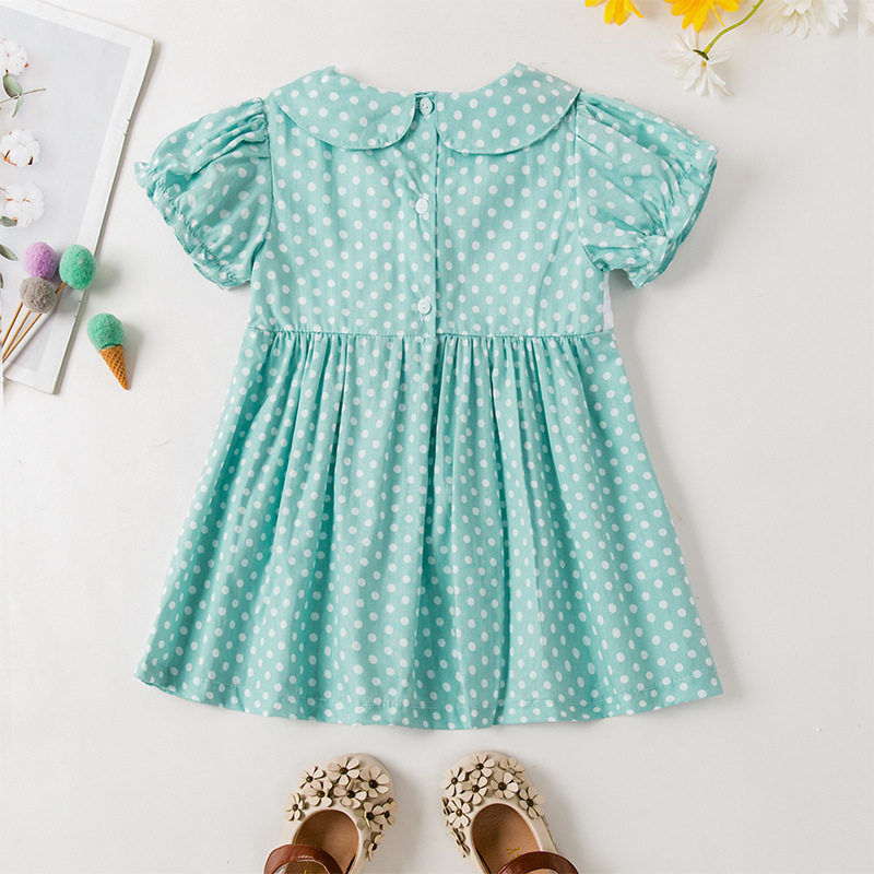 Wholesale High Quality Cute Toddler Girls Dot Print Dress Children Girls Puff Sleeve Smocked Dress for Easter Day