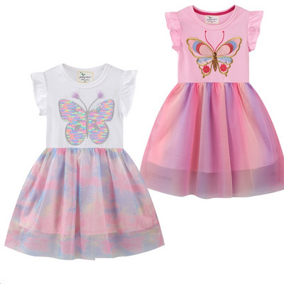 Summer Children Casual Dress Butterfly Embroidered Dresses  Kids Girls tulle Dress