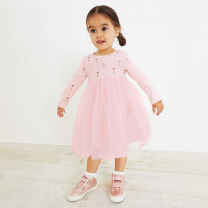 2023 Autumn New Arrival  Boutique Kids Clothing long sleeve printed Kids Dress Girls tulle Dress for 2T-7