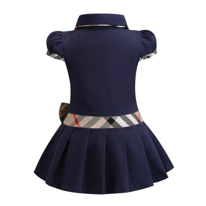 Preppy Style Children Dress Spring Summer Peter Pan Collar 100%Cotton Kids Girls half Sleeve Polo Dress