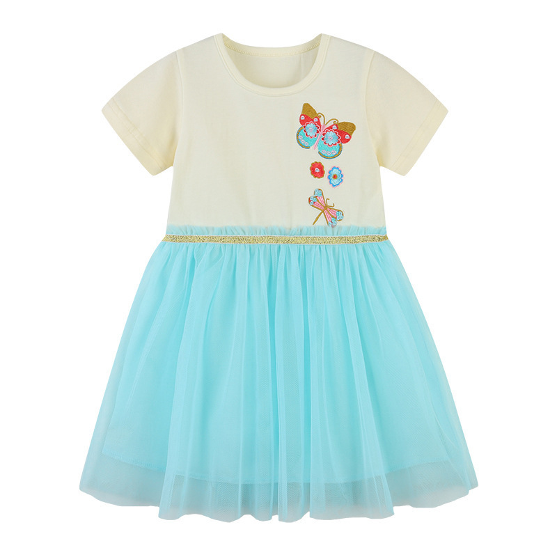 Summer Children Casual Dress Butterfly Embroidered Dresses  Kids Girls tulle Dress