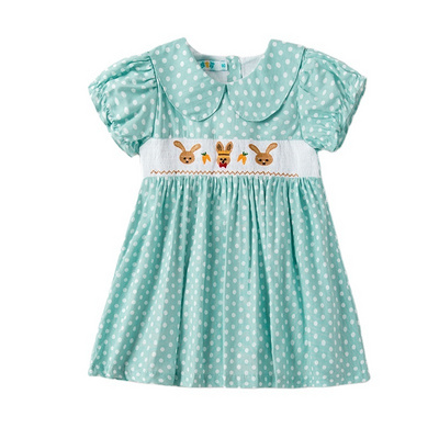 Wholesale High Quality Cute Toddler Girls Dot Print Dress Children Girls Puff Sleeve Smocked Dress for Easter Day