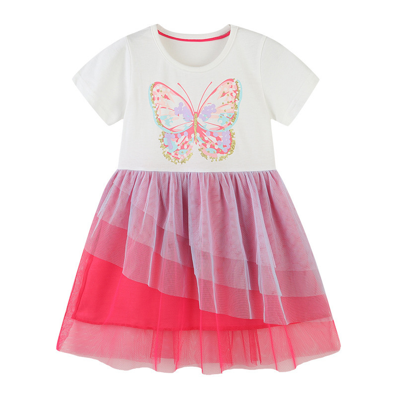 Summer Children Casual Dress Butterfly Embroidered Dresses  Kids Girls tulle Dress