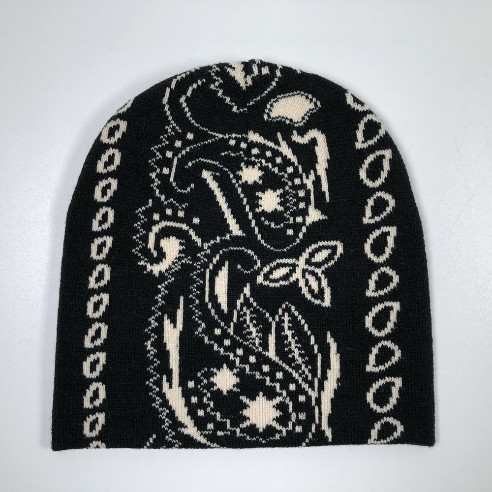 High quality fashion 100% acrylic warm winter unfold custom all over jacquard logo knitted beanie hat