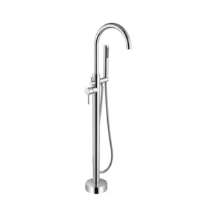 Brass Floor Mount Stand Freestanding Bath Tub shower filter mixer taps Faucet with hand shower sprayer for bathtub