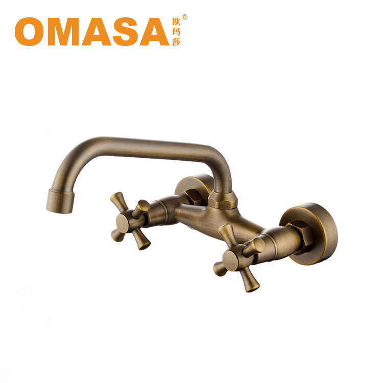 Wall mounted double handle sink faucet kitchen mixer tap bronze