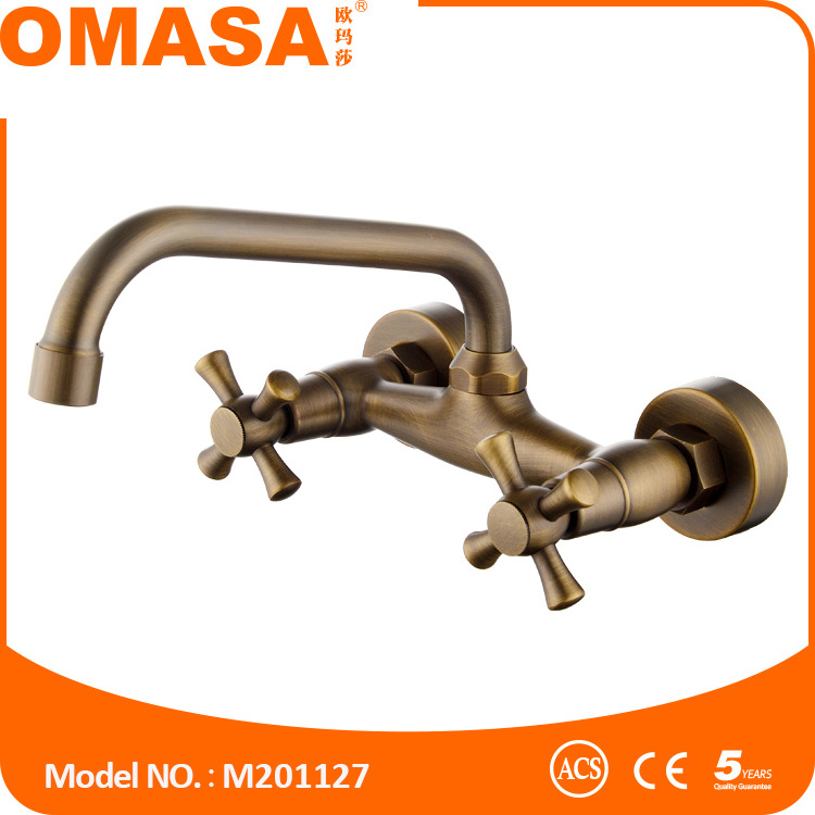 Wall mounted double handle sink faucet kitchen mixer tap bronze