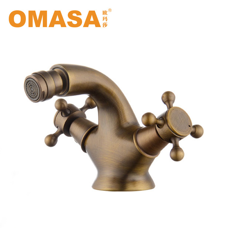 Dual handle antique brass plated bathroom bidet faucet mixer