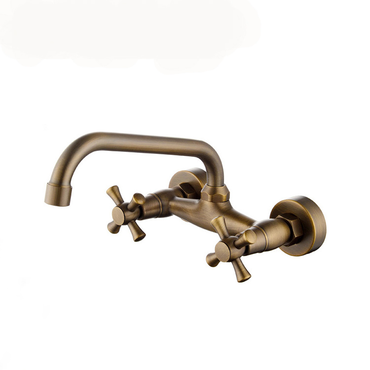 Wall mounted double handle sink faucet kitchen mixer tap bronze