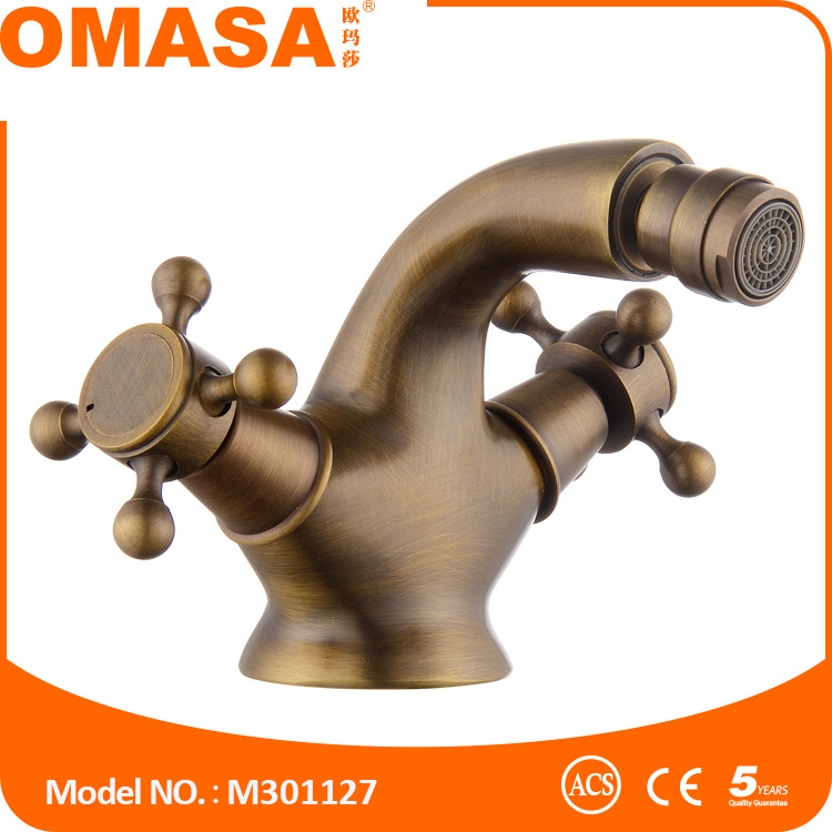 Dual handle antique brass plated bathroom bidet faucet mixer