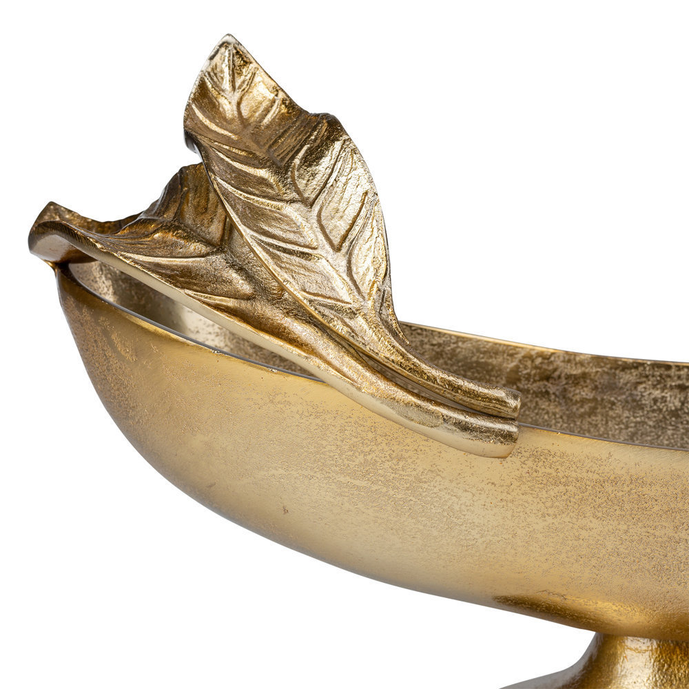 High Quality Leaf Handle Golden Finish Fruit Serving Bowl For Tableware And Kitcheware