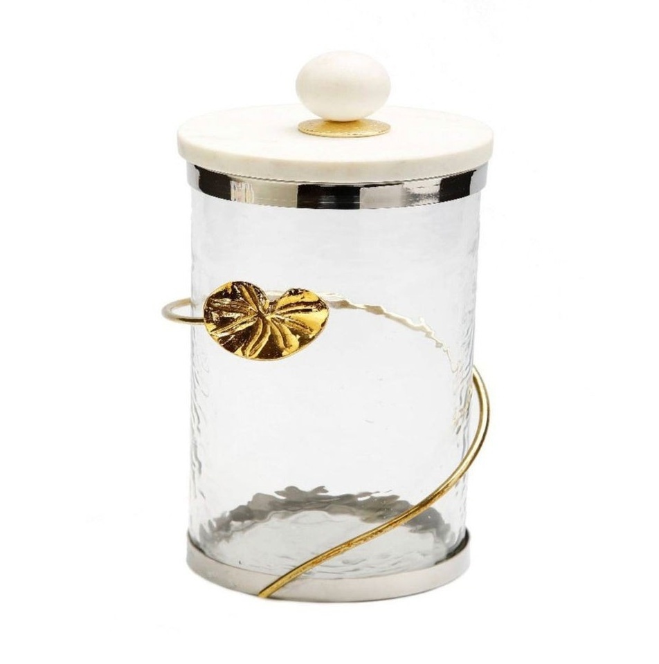 Set of 3 Antique Design Kitchen canister metal Glass and Gold/Clear Glass Kitchen Canister with Gold Finished