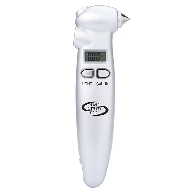 Digital Tire Pressure Gauge 4 in 1 Multifunctional Auto Safety Hammer with Flashlight