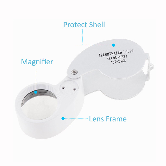 40X-25mm Glass Lens Jeweler Loupe Magnifier With Led Light