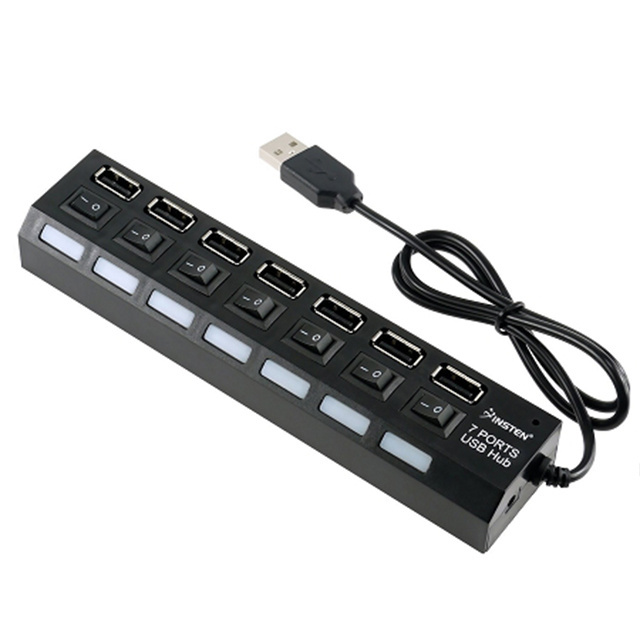 HI-Speed 7 Port USB 2.0 Hub with Individual On/Off Switches and LED Light