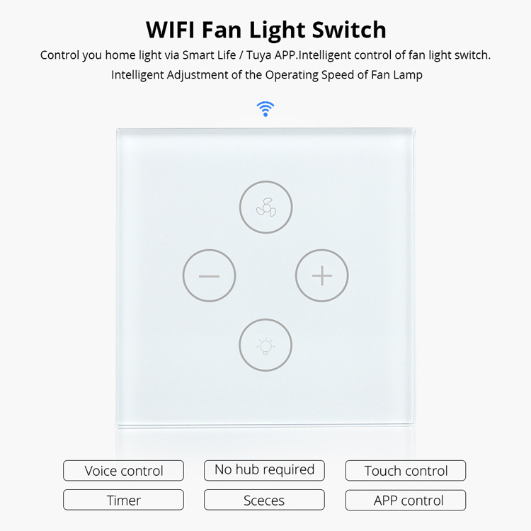 WiFi Smart Ceiling Fan Light Wall Switch, Smart Life and Tuya APP Remote Voice Control