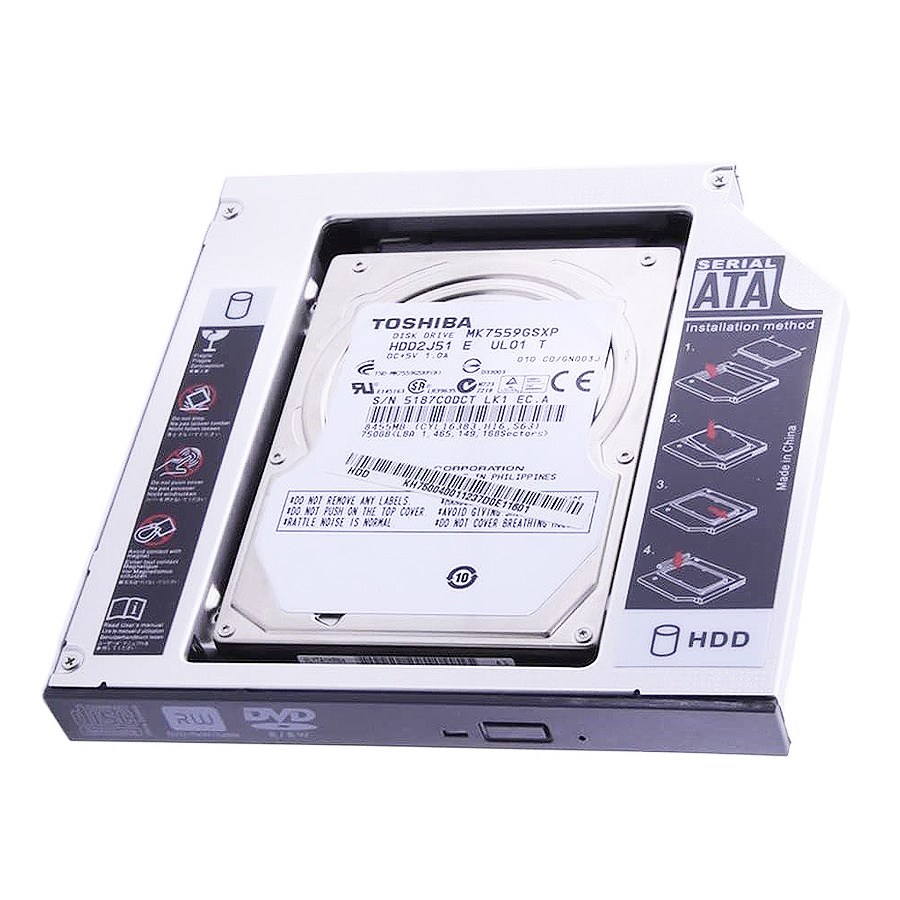 Aluminum CADDY Optical Bay 2nd SATA HDD Hard Drive CD DVD-ROM for Laptop Notebook 9.5/12.7mm