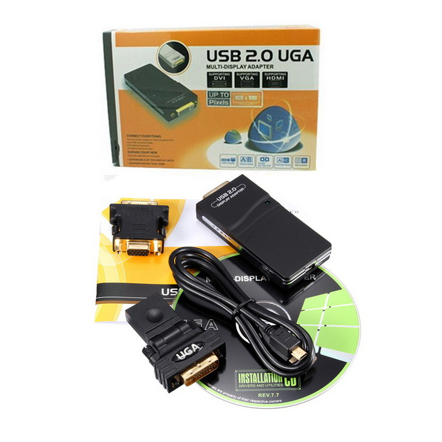 USB 2.0 UGA to DVI VGA Multi Display 1080P External Monitor Converter Connector Graphic Adapter