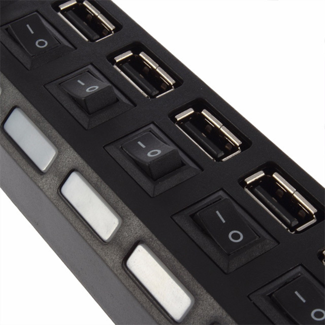 HI-Speed 7 Port USB 2.0 Hub with Individual On/Off Switches and LED Light