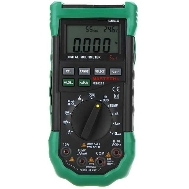 MASTECH MS8229 5 in 1 Auto Range Digital Multimeter & Temperature Humidity Light Lux Sound Level Meter Tester  with Back Light