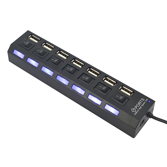 HI-Speed 7 Port USB 2.0 Hub with Individual On/Off Switches and LED Light