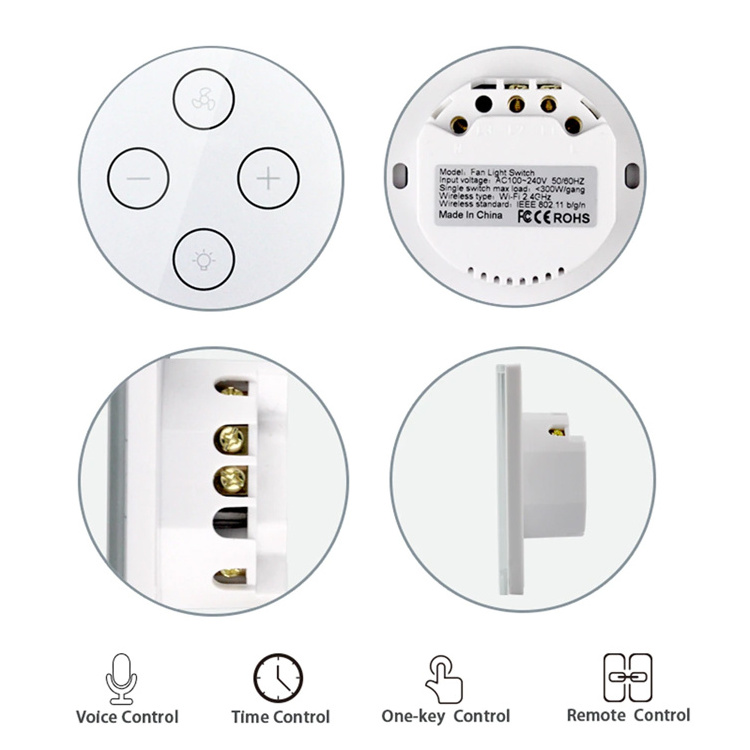 WiFi Smart Ceiling Fan Light Wall Switch, Smart Life and Tuya APP Remote Voice Control