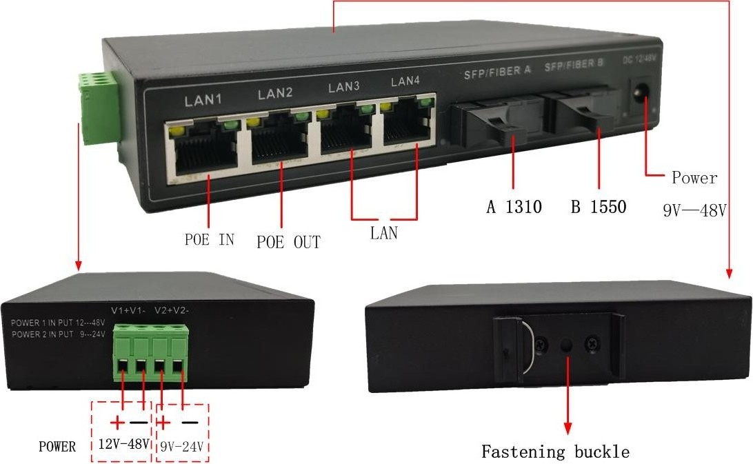 OEM 4+2 Port Gigabit Network Ethernet PoE Switch 48V 10/1000M industrial media converter fiber optic poe switch