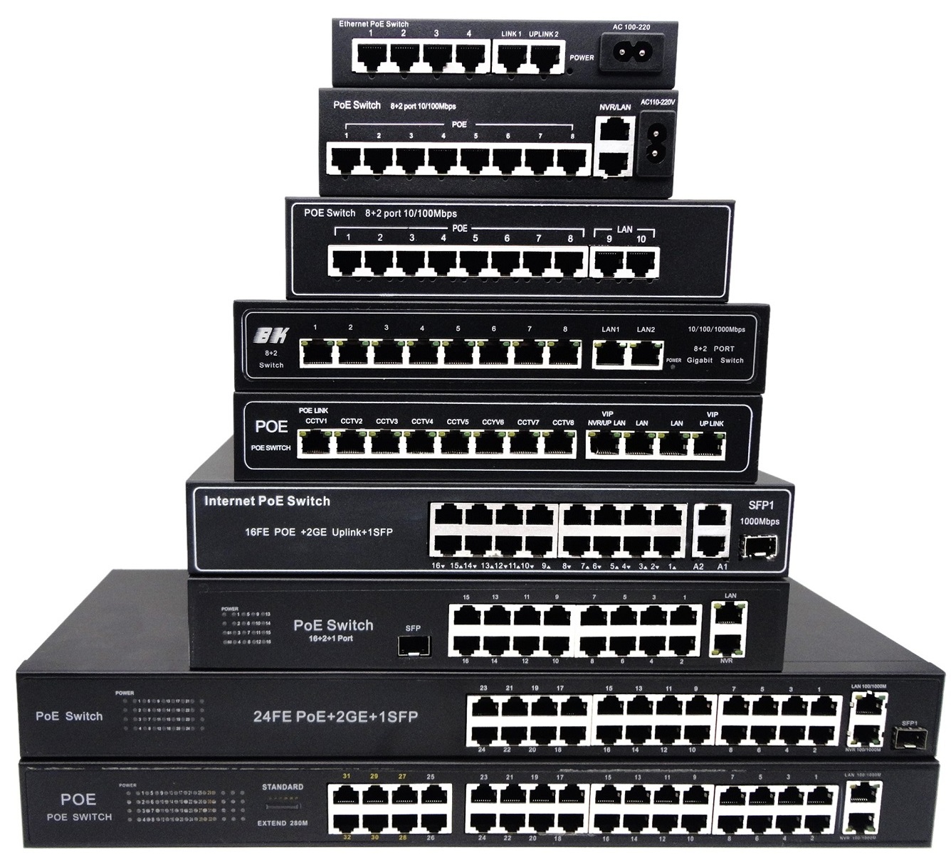 Factory OEM/ODM POE Switch 4 8 16 24 port 10/100M +2Port Uplink 1000M Ethernet Fiber Switch POE Gigabit Switch for IP Camera