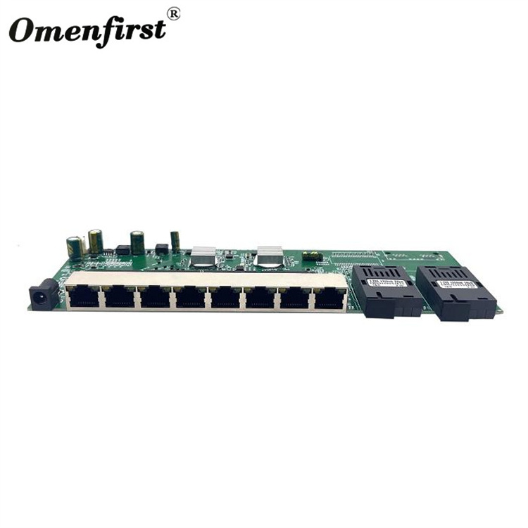 Gigabit PoE pasivo 8 port Ethernet switch PCB 24V 48V 2 SC fiber reverse PoE switch with PoE out