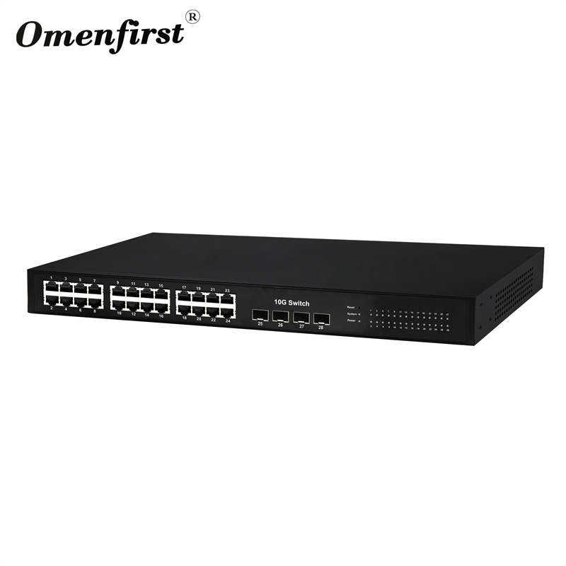 l2 managed switch 24 rj45 port 1000M 4 SFP 10G switch  BCM chip series 4 integrated 10 gigabit ports  128G backplane bandwidth