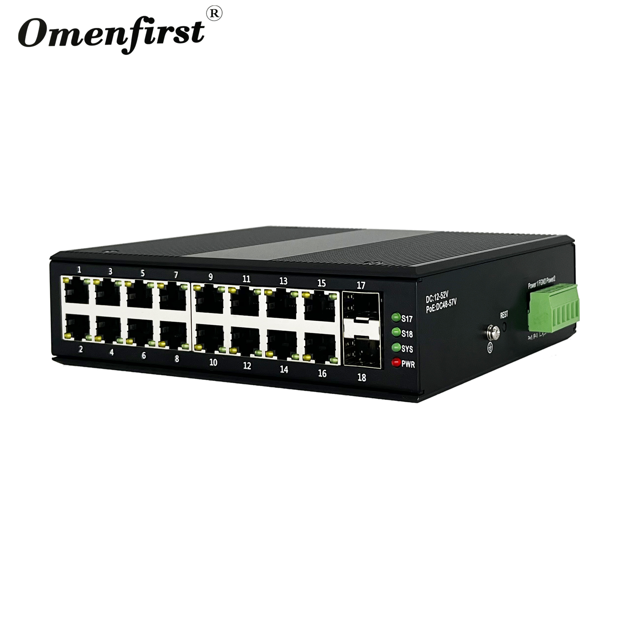 Industrial ethernet switch 16 port gigabit poe 48v with 2 sfp sc unmanaged 1000m network switch