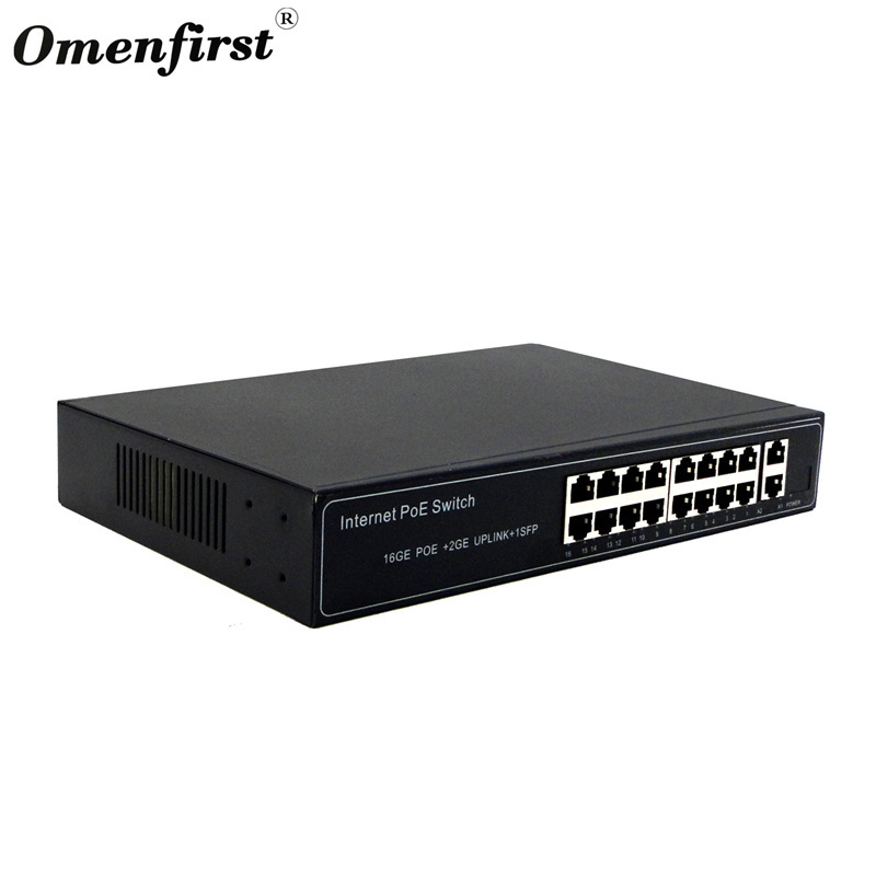 16 Ports Gigabit Poe Switch 200w Support Vlan Extend 250 Meters Poe Switch For Cctv Network