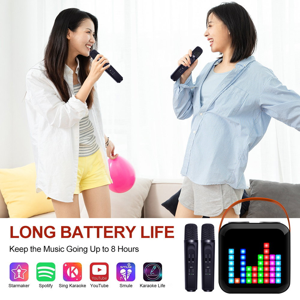 Karaoke Machine with Two Wireless Microphones, Portable Blue tooth microphone Speaker for Adults and Kids, Studio Subwoofer