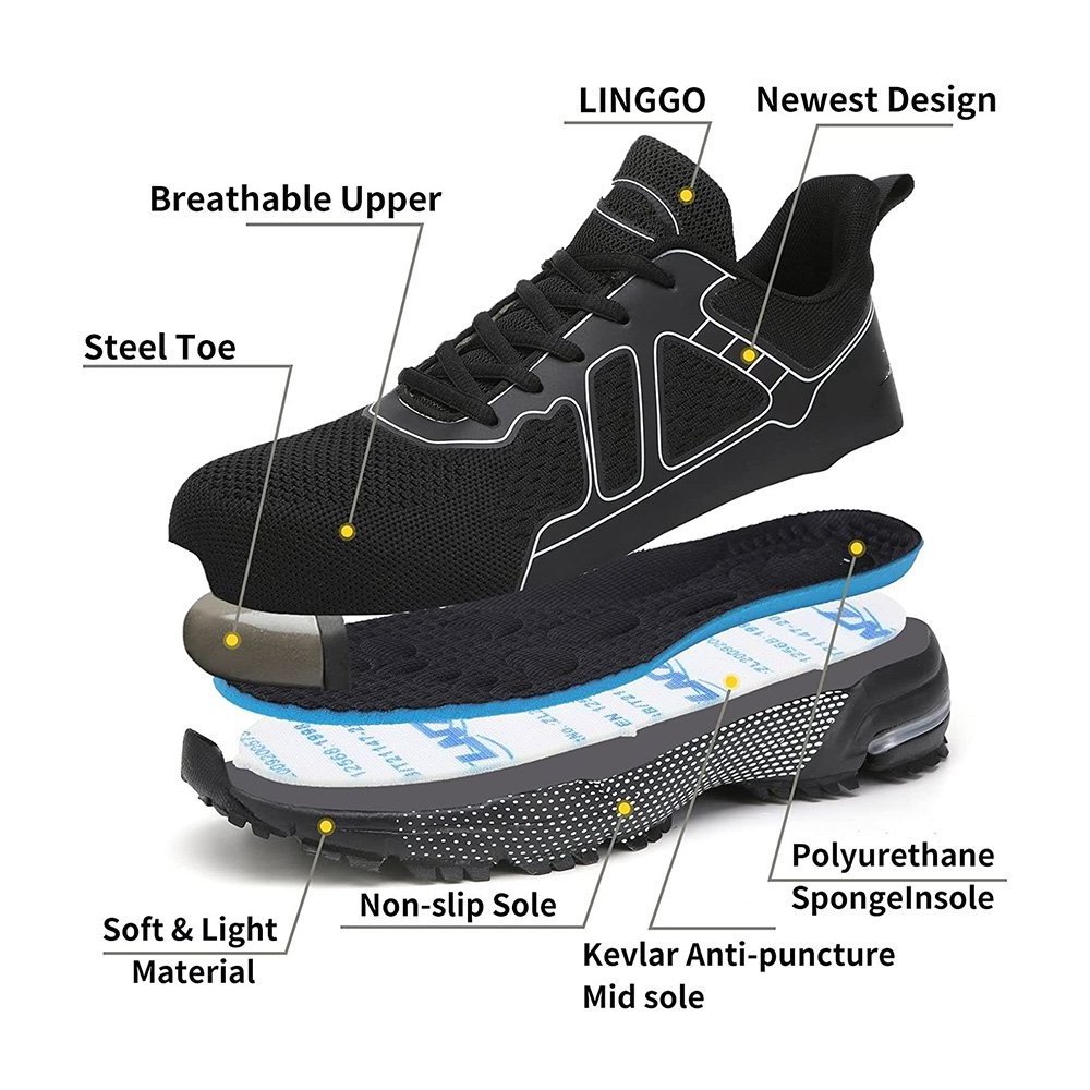 Shoes for Men Lightweight Breathable Wide Width Comfortable Safety Sneakers Construction Work Shoes