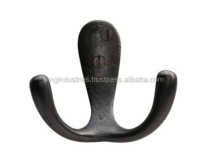 OMG Industries Cast Iron Double Wall Hook Coat Decorative and Antique style wall and Hanger Hook white ceramic wall coat hook