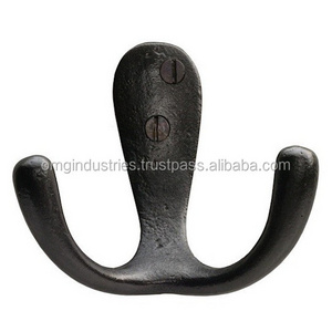 OMG Industries Cast Iron Double Wall Hook Coat Decorative and Antique style wall and Hanger Hook white ceramic wall coat hook