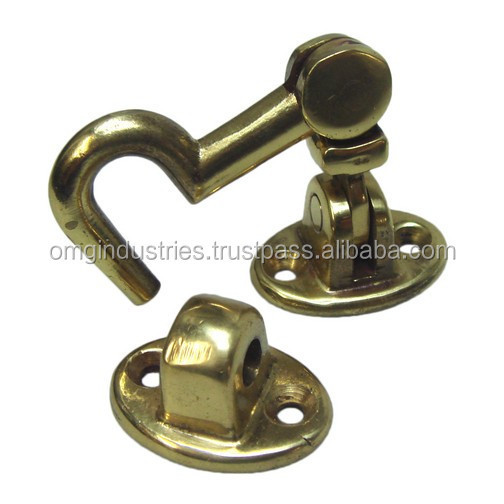 OMG Industries Brass Door Cabin Hook  Window Sliding Door Latch Cabin Hook And Eye Latch Lock Shed Gate Door Catch Silent Holder