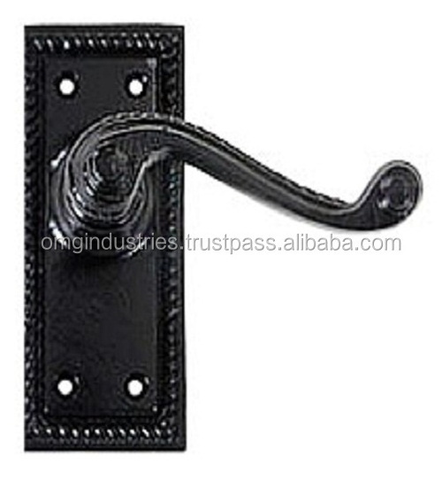 Cast Iron Black Lever Lock on Plate Door Handle