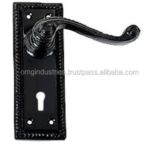 Cast Iron Black Lever Lock on Plate Door Handle